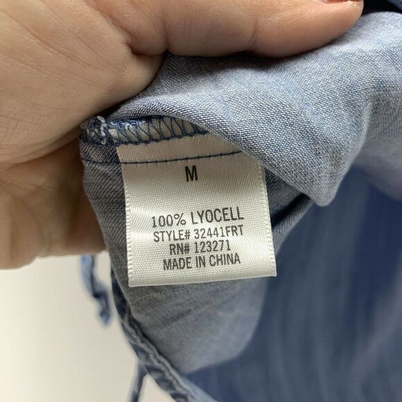 Chambray Off The Shoulder Tie Short Sleeves Blouse - Picture 6 of 6